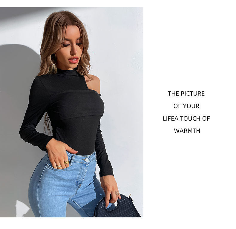 Women's Solid Color Long-sleeved Off-shoulder Jumpsuit