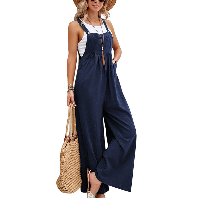 Women's Clothes Hot-selling Solid Color Casual Suspender Trousers Overall